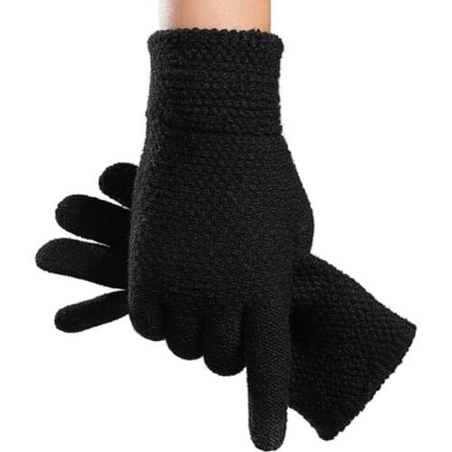 Korean Knit Full Finger Elastic Touch Screen Driving Gloves Men Women Winter Wool Plus Velvet Thicken Warm Cycling Mittens M72