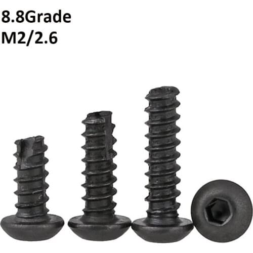 M2 M2.6 Flat Tail Self Tapping Screw Black Round Head Hexagon Socket Screws Grade 8.8