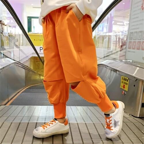 Chic Girls Pants Cotton Cargo Pants Trend Joggers Kids Clothing Girls Sweatpants Bare knees Harem pants Children Hip hop 5 7 9 T