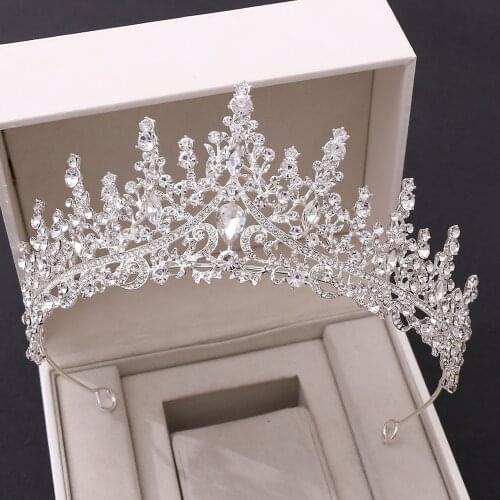 Baroque Luxury Royal Queen King Silver Color Crystal Wedding Crown Bridal Tiaras Crowns Diadem Bride Party Evening Hair Jewelry