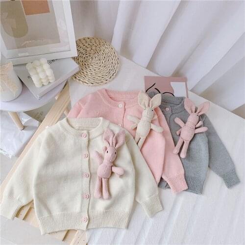 Baby Girl Sweater Cardigan Childrens Casual Solid Korean Sweaters Cute Rabbit Knitting Sweater Jacket For Girls Kids Clothes