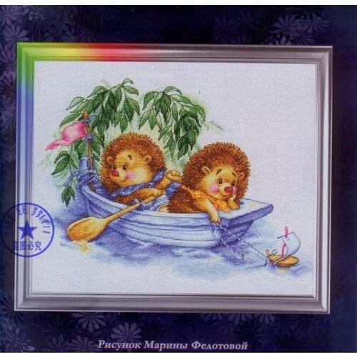 Top Quality lovely funny counted cross stitch kit two hedgehog hedgepig go boating boat on the lake