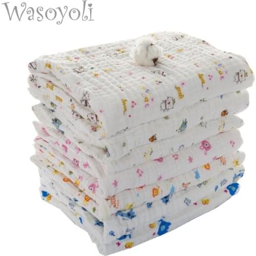 Wasoyoli Baby Swaddles 90*90cm 100% Seersucker Muslin Cotton 6 Layers Newborn Baby Quilt Blankets Soft Bath Hold Wraps