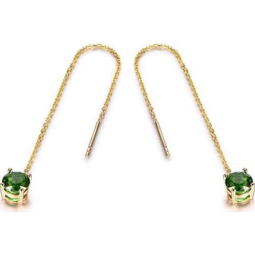 Green tourmaline 14K Gold tassel Gemstone Earrings high end craft fresh Girl Birthday Party Gift Handmade high grade jewelry