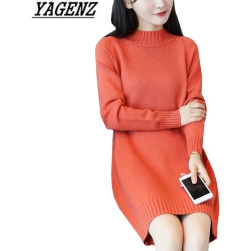 Womens Turtleneck Sweater Knit Long Pullover Loose Solid Korean Long Sleeve Womens knitted Warm Female Casual Sweater Dress