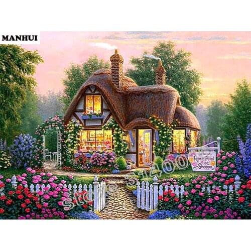 Scenic hut Full Diamond embroidery Diy Diamond painting house 3d Diamond mosaic square icon Paste the whole picture BCD016