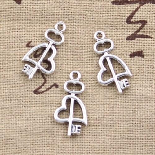 10pcs Charms Key Cross Heart 23x12mm Antique Silver Color Plated Pendants Making DIY Handmade Tibetan Finding Jewelry