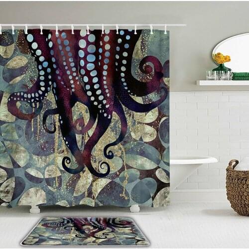 2Pcs/Set 3D Print Ocean Octopus Shower Curtain Set Bathroom Curtains Waterproof Fabric+Non-slip Bath Mat Rug Toilet Home Decor