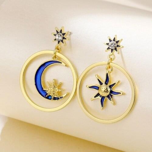 2021 Korean Sun Star Moon Drop Earrings for Women Cubic Zircon Dance Party Female Delicate Earring Statement Jewelry Wholesale