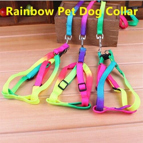 2021 New Rainbow Pet Dog Collar Harness Leash Walking Harness Lead Colorful Durable Traction Rope Nylon Pet Dog Cat Supplies