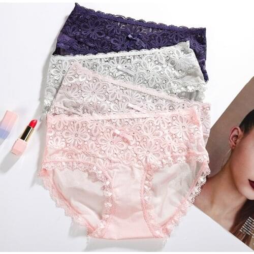 3 Pcs/Lot Sexy Underwear Women Hollow Out Lace Women Panties Elastic Lace Lingerie Transparent Briefs Strings Panties Set
