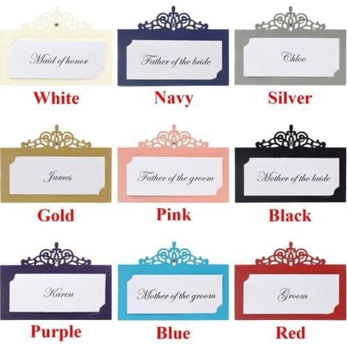 48 Pieces Laser Cut Personalized Wedding Party Table Holder Place Name Cards With Rhinestones, Free Custom Printing Guest Names