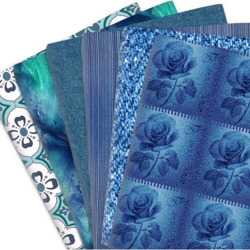 50*145cm Denim Color Flower 100% Pure Or Polyester Cotton Material Patchwork Sewing Fabric Quilt Needlework DIY Cloth