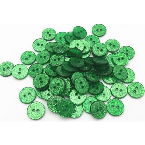 500pcs Christmas Dark Green Glitter Sparkly 13mm 2 Holes Round Resin Buttons Embellishments Sewing Accessory Baby Button