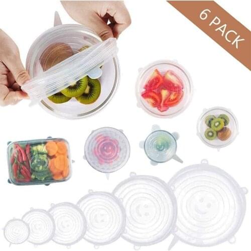 6pcs Silicone Stretch Lids Reusable Food Container Cover Seal for Bowls Mugs Pots Microwave Freezer Jars Universal Pot Cover