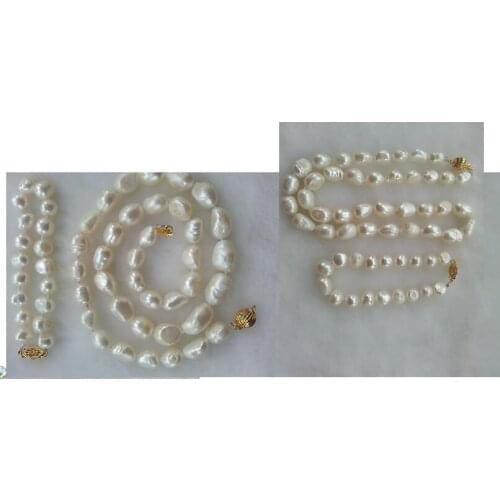 7-9 MM Genuine Natural white cultured pearl necklace 18'' add bracelet AA