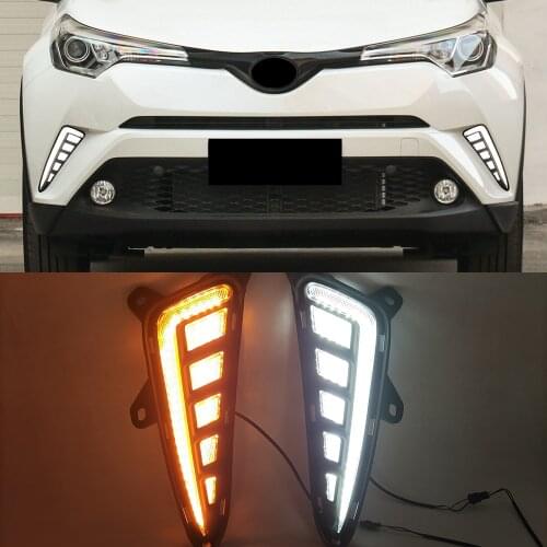 1 Pair For Toyota C-HR CHR 2016 2017 2018 2019 Car LED DRL Daytime Running Lightwith dynamic Yellow Turn Signal fog lamp