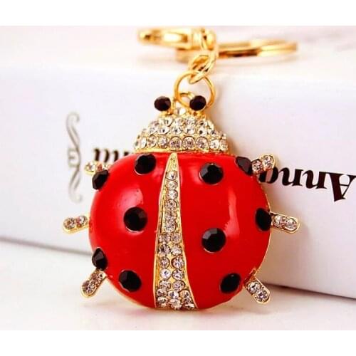 Free shipping 12pcs/lot rhinestone ladybug keychain purse hanger bridal showers favors and gifts, event party supplies