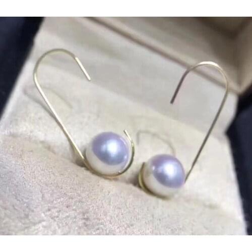 Free shipping>>>>noble jewelry 8-9mm Akoya White Pearl Earrings 14k gold