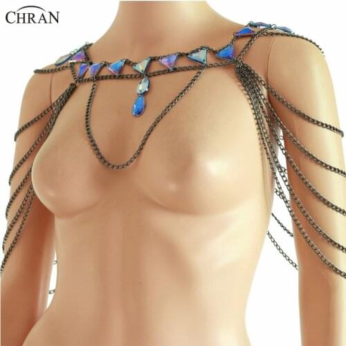 Chran Sequin Shoulder Necklace Accessories Sexy Body Waist Chain Multilayer Belly Chain Dance Jewelry