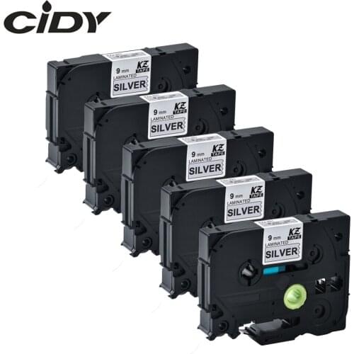 CIDY 5PCS compatible TZe-921 TZ-921 Black on Silver Laminated label tape for brother printer tz 921 tze 921 tze921