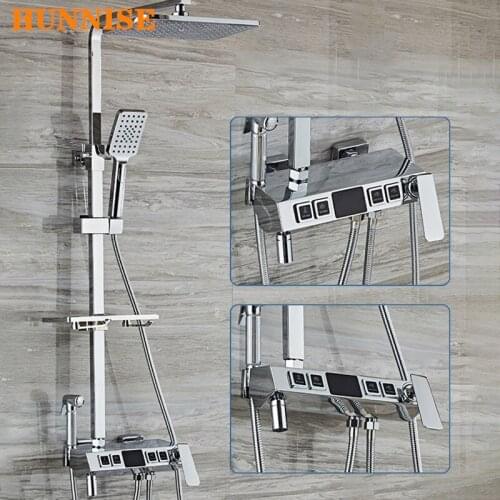 Digital Bathroom Mixer Set Polished Chrome Thermostatic Shower System Black Bronze Bathtub Faucet Luxury Bath Digital Shower Set