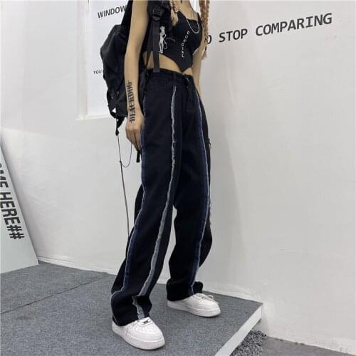 Black Color Men Women Denim Trousers Harajuku Casual Pants Jeans Korean Style 2021 Streetwear Clothing Punk Hip Hop Clothes