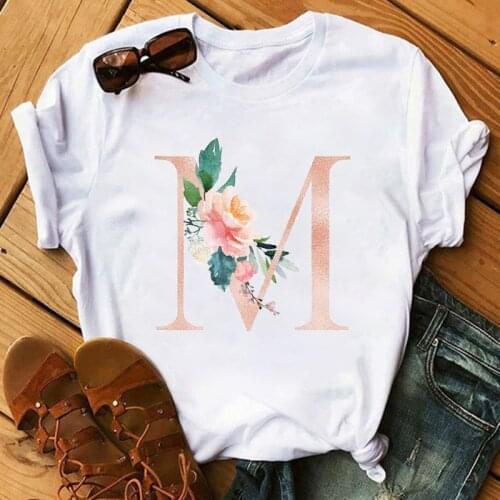 Maycaur Funny Pink Letter Flower Women T-shirts Harajuku Kawaii Graphic Printed T Shirt Fashion O Neck Female Clothes Tops Tees