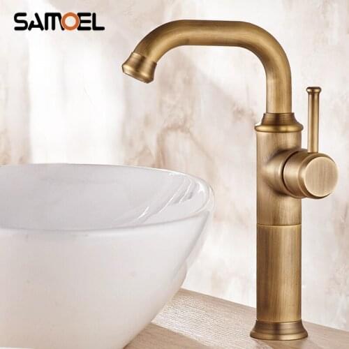 Classic Style Antique Copper Deck Mounted Bathroom Faucet Mixer Single Hole Washbasin Sink Cold Hot Water Tap AF1114