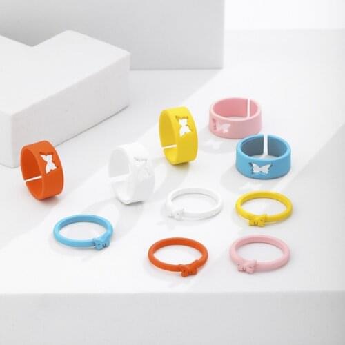 New Product Butterfly Ring Set Ins Retro Creative Metal Geometric Hollow Ring Opening Adjustable Ring For Teen Girls