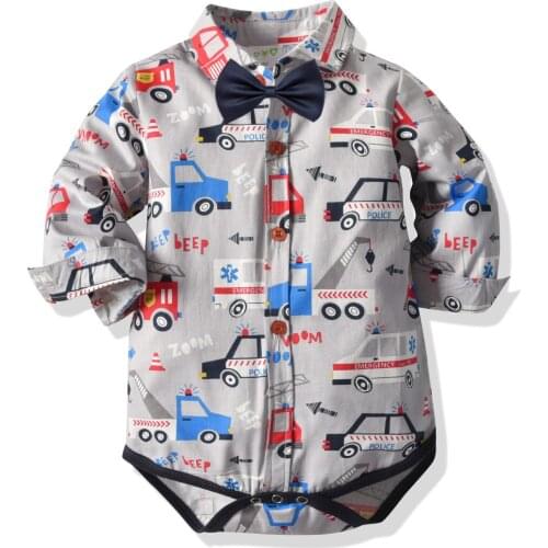 Newborn Boys Car Print Shirt Romper One-piece Bodysuit Baby Boy Clothes 100% Cotton Autumn Long Sleeve Infant Toddler Clothing