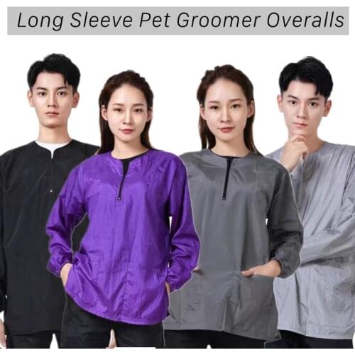 Custom LOGO Long Sleeve Pet Groomer Overalls Breathable&Waterproof Pet Beautician Work Clothes Pet Store Beauty Robe Gown G1004