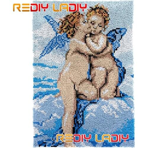 Latch Hook Rug Kissing Angels Plush Wall Hanging DIY Carpet Rug Kits Chunky Yarn Arts Cushion Crocheted Floor Mat Hobby & Crafts