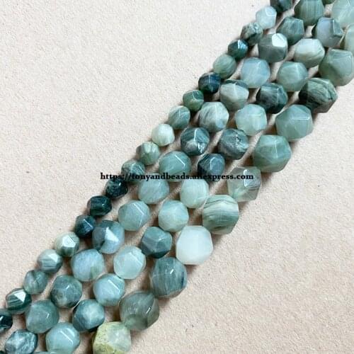 15" Natural Stone Big Cuts Faceted Green Grass Jasper Round Loose Beads 6 8 10 mm Pick Size