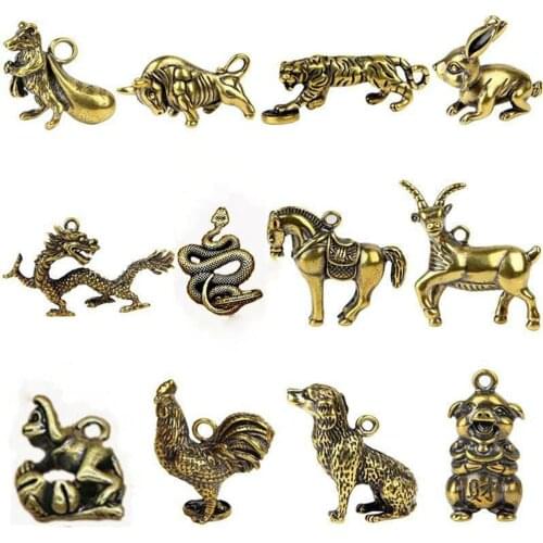 Brass Animal Statue Ornament Chinese Zodiac Rat Ox Tiger Rabbit Dragon Snake Horse Sheep Monkey Chicken Dog Pig Office Desk Deco