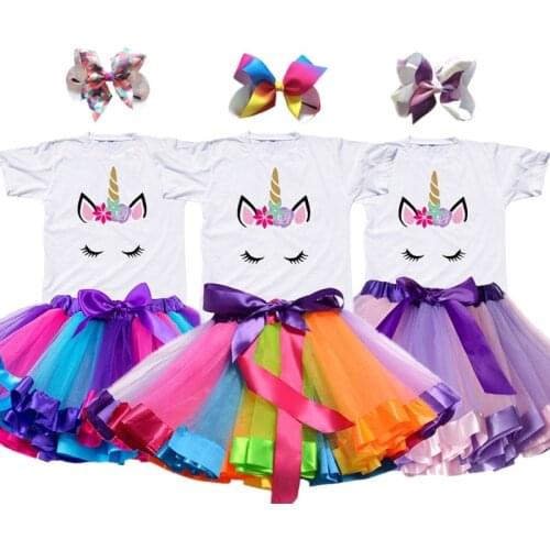 Girls Summer Dresses For Kids Printed Tutu Princess Dress Children Birthday Party Rainbow Clothes Unicorn Costume