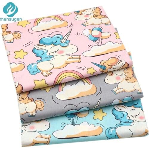 Mensugen Pink Grey Unicorn Clouds Cotton Fabric Meters for Quilting Crib Bumper Sewing Cloth Pillow Tissue for Dresses