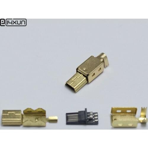 2sets Mini USB 5PIN Welding Type Male Plug Gold Plated Connectors 4P USB Tail Socket 3 in 1 DIY Adapter