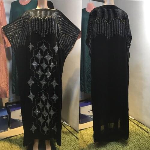 Fashion Africa style abaya long Dashiki Diamond and Flower Clothes Black Dress Kalama loose and comfortable Muslim Robe For Lady