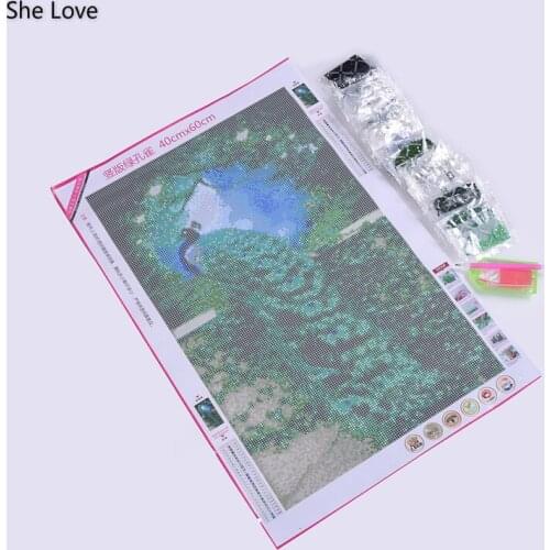 Chzimade Green Peacock Diamond Painting Cross Stitch Kit DIY Diamond Embroidery Rhinestone Paste