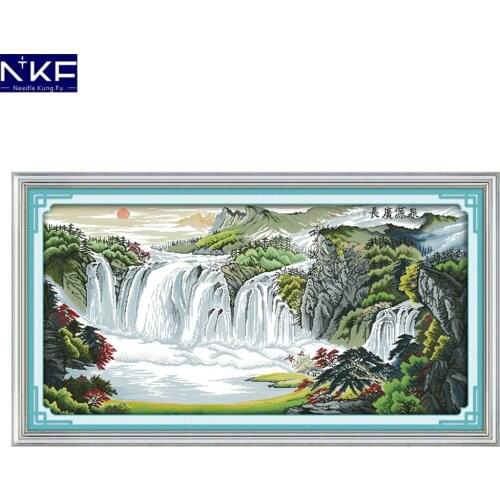 NKF River and Mountains Chinese Cross Stitch Pattern Painting Needlework Embroidery Scenery Cross Stitch Kit for Home Decor