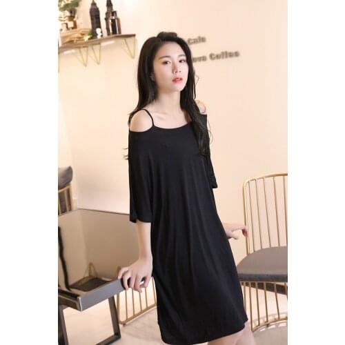 Sleepshirts Summer New Modal Loose Large Size Ladies Nightdress Sexy Strapless Plus Fat Increase Women Sleepwear Lingerie Dress