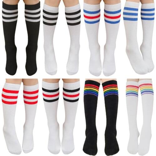 Girls Socks 8pcs Over Knee Sports Child Cotton Stockings Striped Calf Tights Kid Casual School Skateboard Sock for Party Dancing