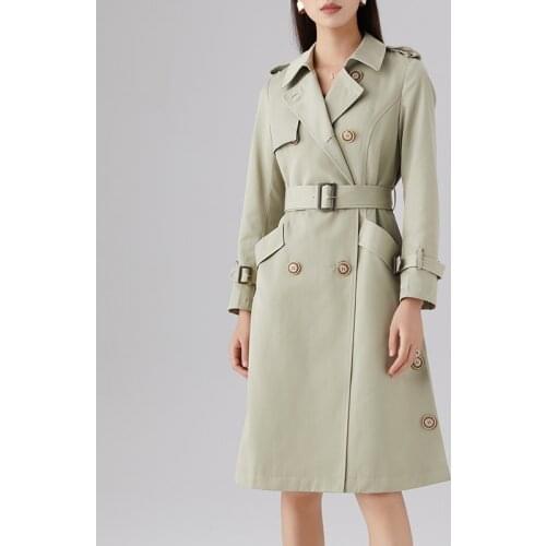 2021 autumn new Korean loose coat temperament popular simple slim Lapel windbreaker womens middle and long style