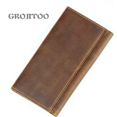 GROJITOO New Mens genuine leather wallet Crazy Horse cowhide multi-card wallet mens bag Male Pocket Retro Purse High Quatily
