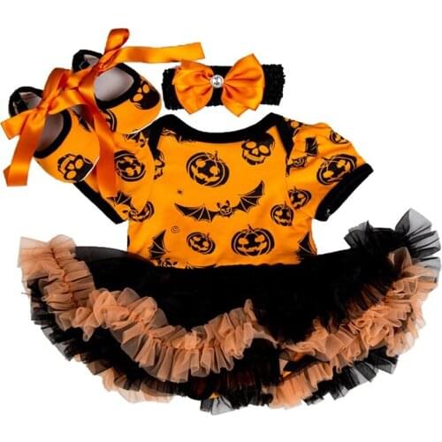 Baby girl Clothes Cotton Short Sleeve pumpkin print Romper dress and shoes for girls Halloween party Clothes Bebe infant Costume