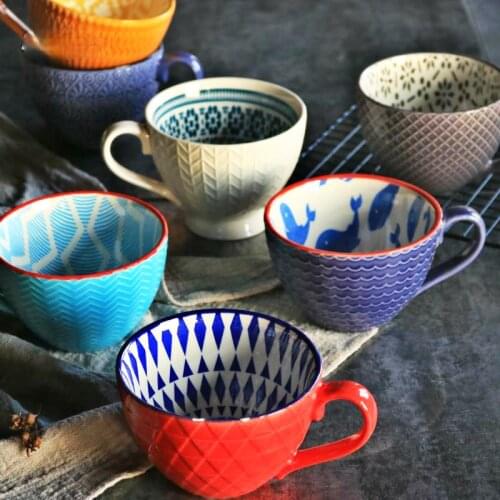 Ins Defect Retro Creative Nordic Embossed Personality Ceramic Mug Dessert Cereal Breakfast Milk Coffee Cup Kawaii Mug