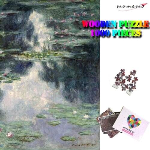 MOMEMO Pond with Water Lilies Wooden Adults Puzzle 1000 Pieces Jigsaw Puzzle Impressionism Painting Puzzle Toys Home Decoration