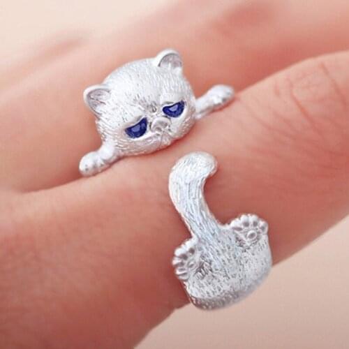 Popular Cute Kitten Ring Womens Adjustable Cat Paw Cat Ear Dog Rings Jewelry