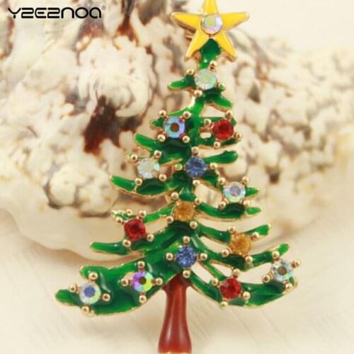 Christmas Tree Brooches For Women Rhinestone Inlay Fashion Jewelry Festival Brooch Pins Good Gift Winter Coat Cap Brooch